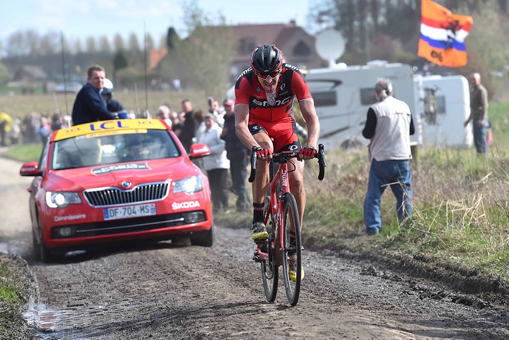 BMC rider on the cobbles at Paris-Roubaix