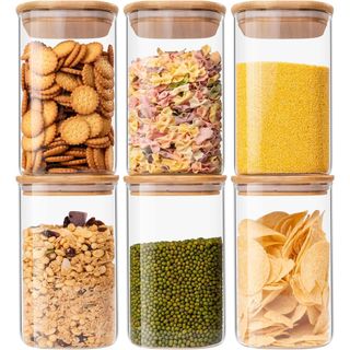 Glass Food Storage Jars 37 oz Set of 6,