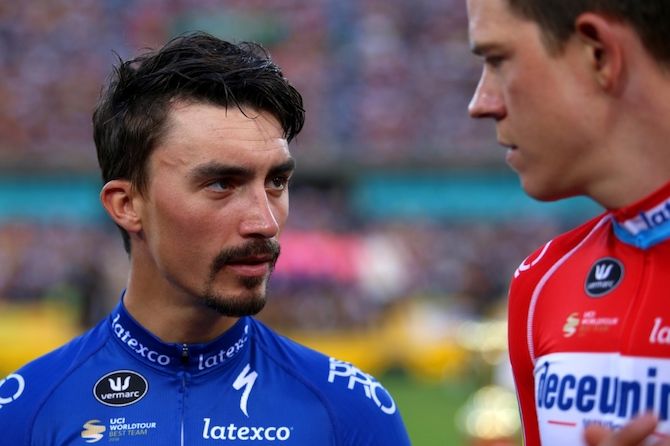 Julian Alaphilippe (Deceuninck-QuickStep) looks in a determined mood in Colombia