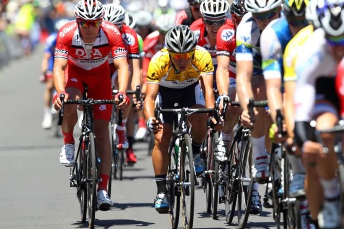Caleb Ewan (BikeBug) looked relaxed in the bunch
