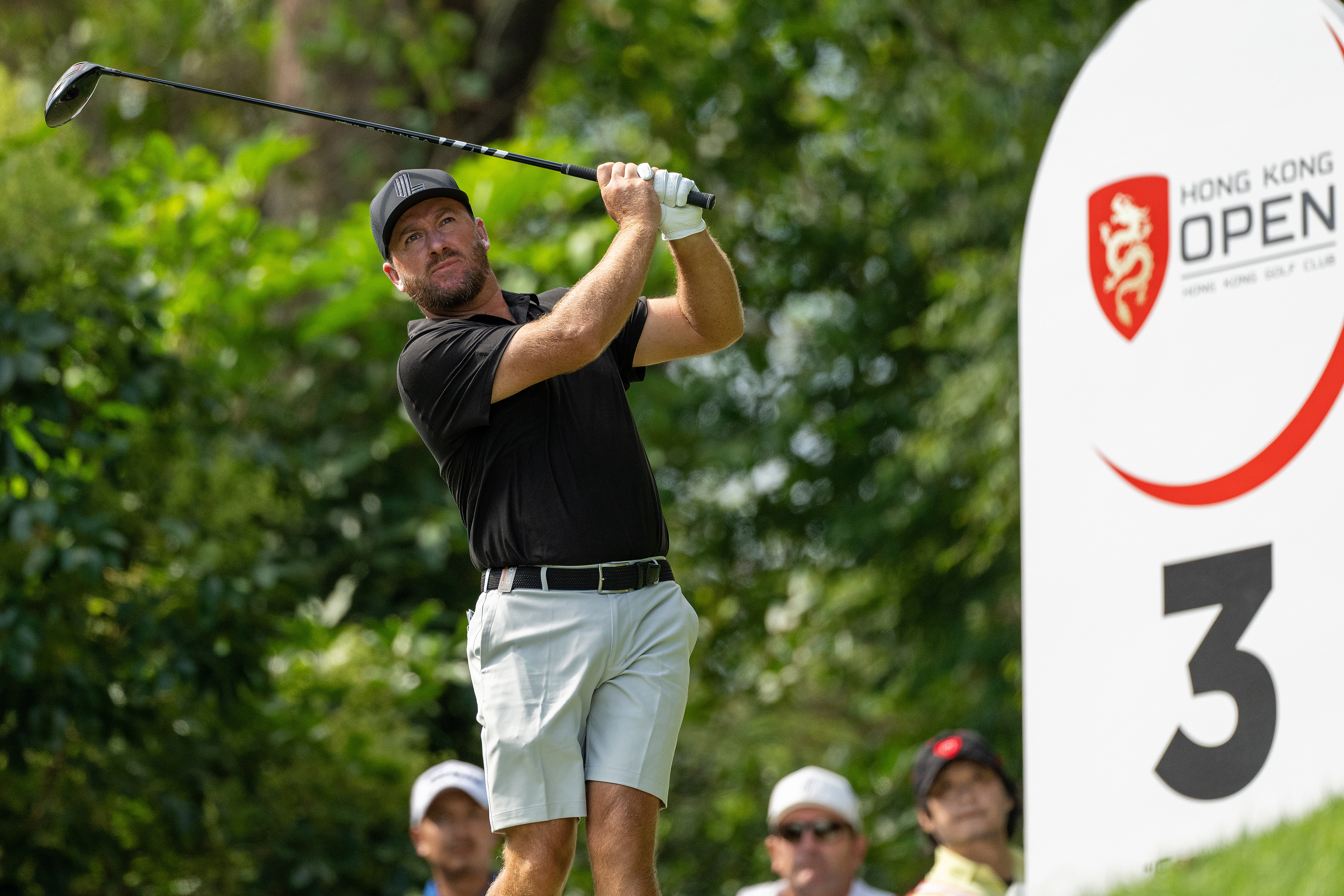 Graeme McDowell hits a tee shot with a driver