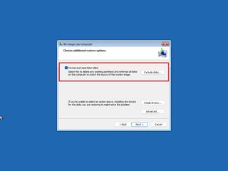 Windows backup recovery format and repartition option