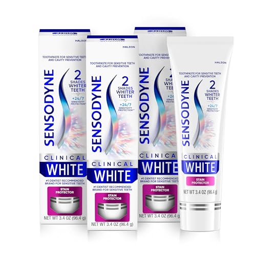 Sensodyne Clinical White Toothpaste Clinically Proven Whitening for Sensitive Teeth, Stain Protector, 3.4 Oz X 3