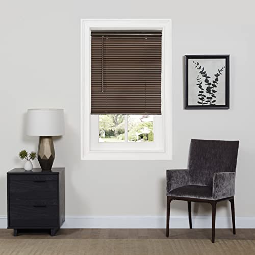 Cordless Room Darkening Mini Blind - 35 Inch Width, 64 Inch Length, 1" Slat Size - Mahogany - Cordless Gii Deluxe Sundown Horizontal Windows Blinds for Interior by Achim Home Decor