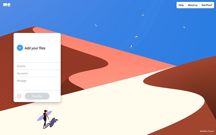 Eye-catching illustrations guide the user through the WeTransfer experience