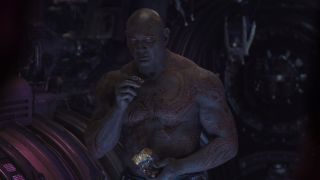 Drax (Dave Bautista) eats Zarg Nuts in Avengers: Infinity War