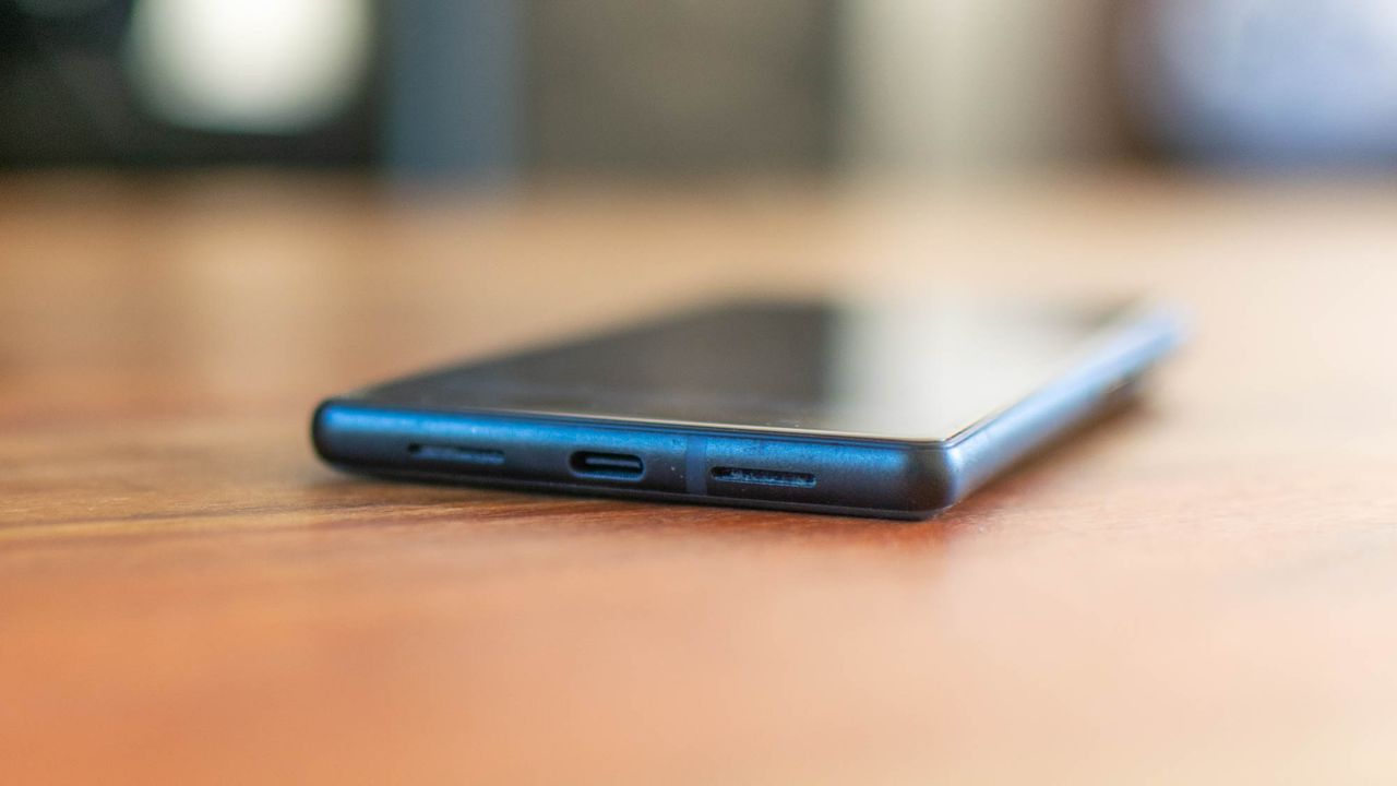 A closeup of the Google Pixel 6's charging port