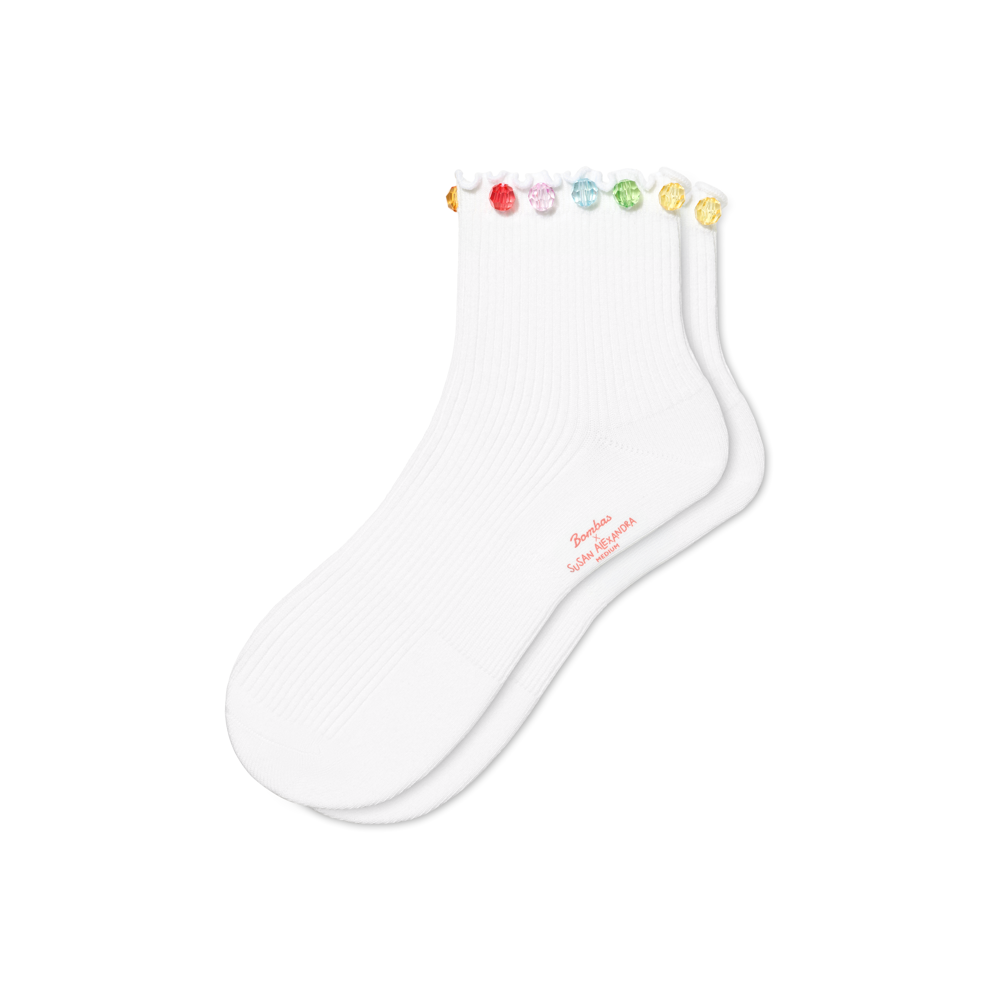 Bombas X Susan Alexandra Embellished Ruffle Rib Quarter Socks