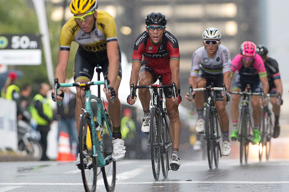 Philippe Gilbert arrives at the finish in Montreal.