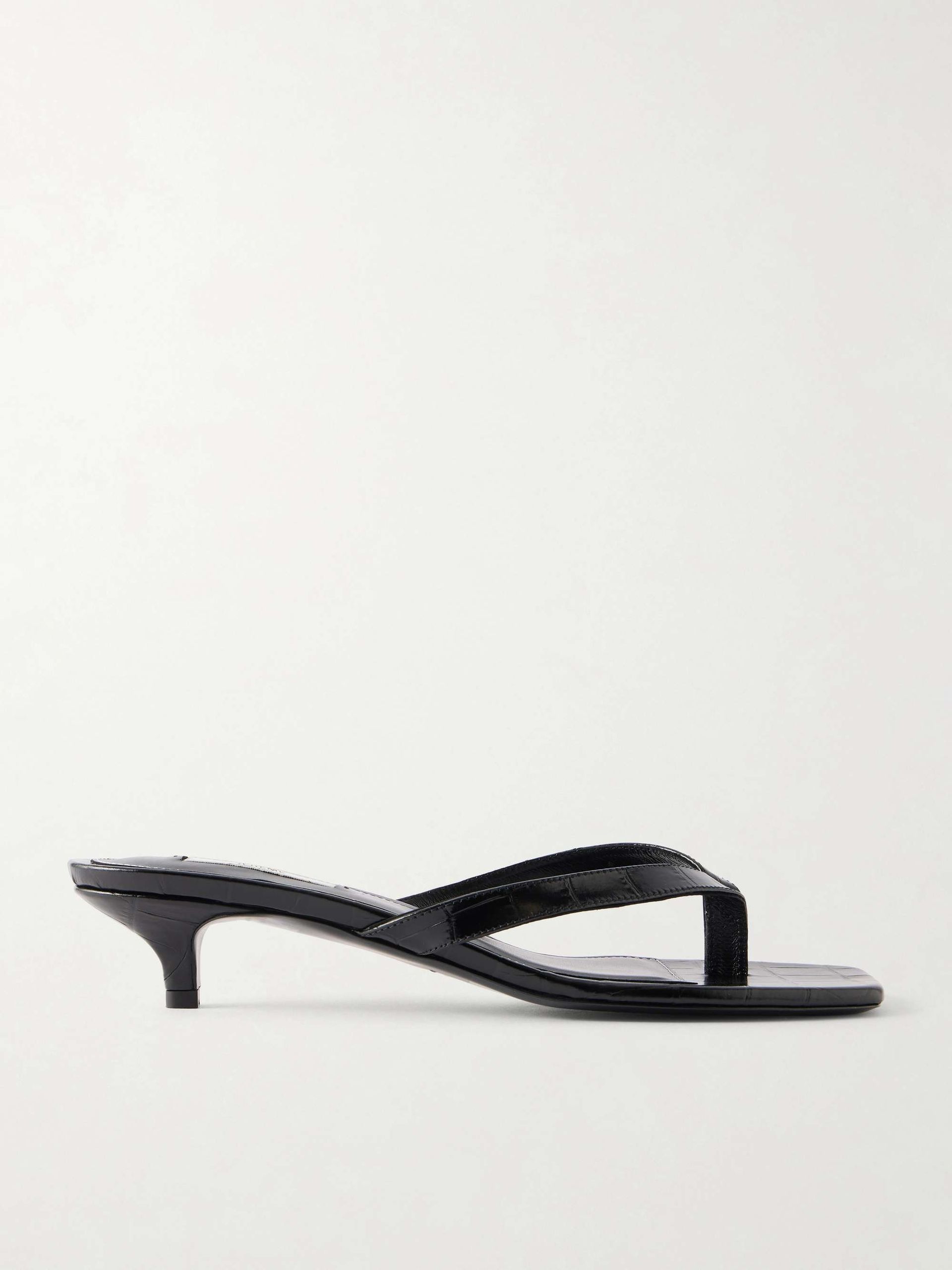 Croc-Effect Leather Thong Sandals