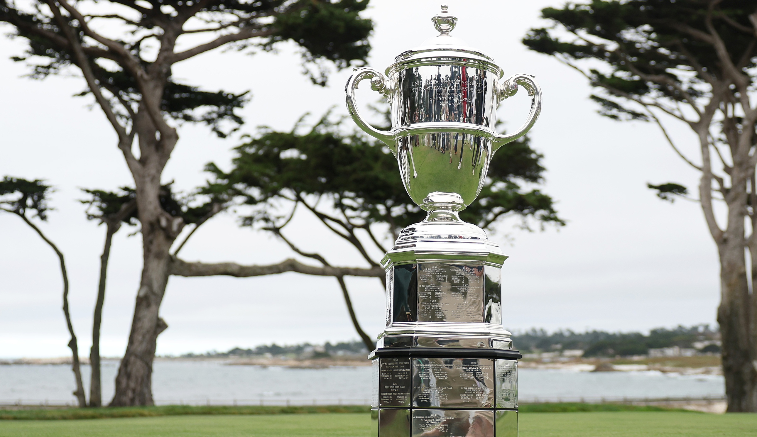 A close up of the Walker Cup trophy