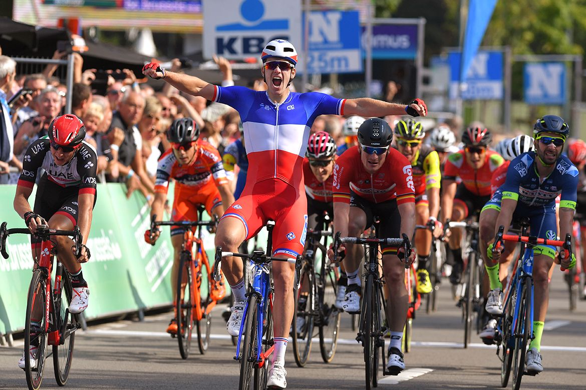 Arnaud D&eacute;mare outsprints Marko Kump and Andr&eacute; Greipel to win the Brussels Cycling Classic.