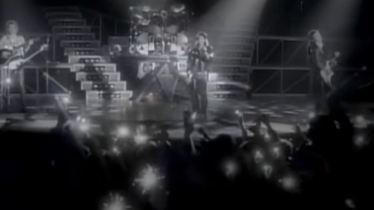 A screenshot of The Scorpions from the Winds Of Change video
