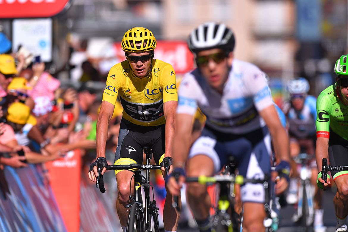 Chris Froome at the finish line of the Tour's stage 15