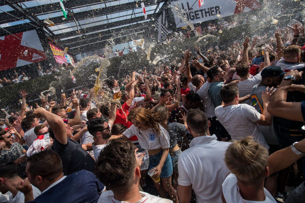 World Cup 2022: Where to watch the World Cup in London: England football fans celebrate after England score their second goal in the England V Sweden quater final match in the FIFA 2018 World Cup Finals at Croydon Boxpark on July 7, 2018 in London, England. World Cup fever is building among England fans after reaching the quater finals in Russia.