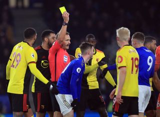 Vardy was denied a penalty and shown a yellow card