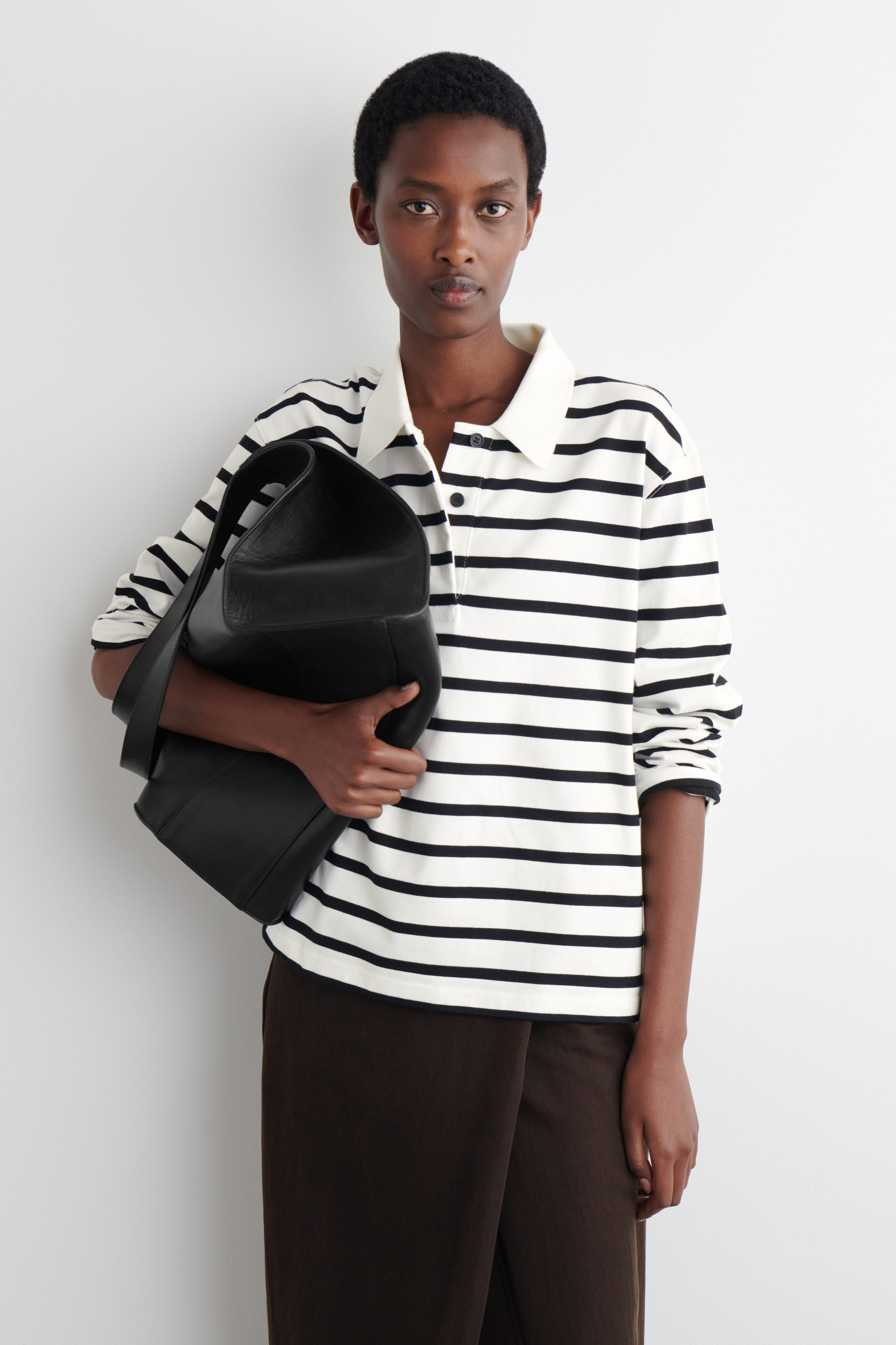 Relaxed Striped Long-Sleeved Polo Shirt