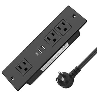 Recessed Power Strip, Furniture Drawer Outlet with 20W PD USB-C & 18W QC3.0 USB-A, Plug in 3 Outlets & USB Ports, Flush Mount 6FT Black Extension Cord Conference Desk Outlet Fast Charge
