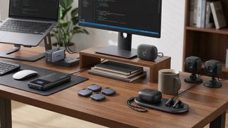 Home office gear on a desk