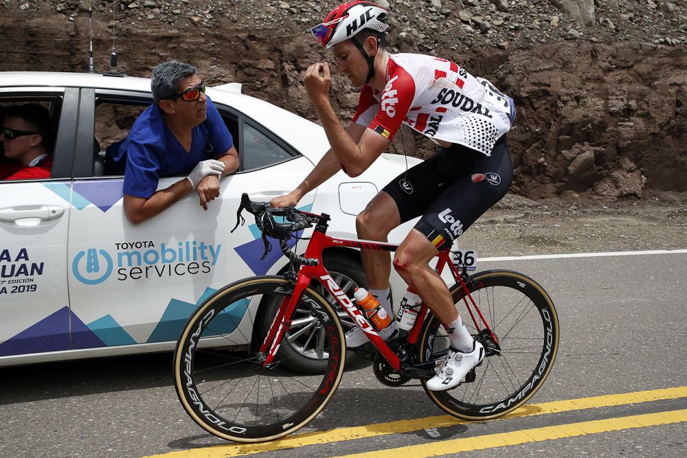 Tiesj Benoot (Lotto Soudal) visited the medical car during stage 4 in San Juan