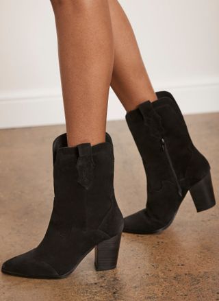 Black Suede Cowboy Ankle Boots