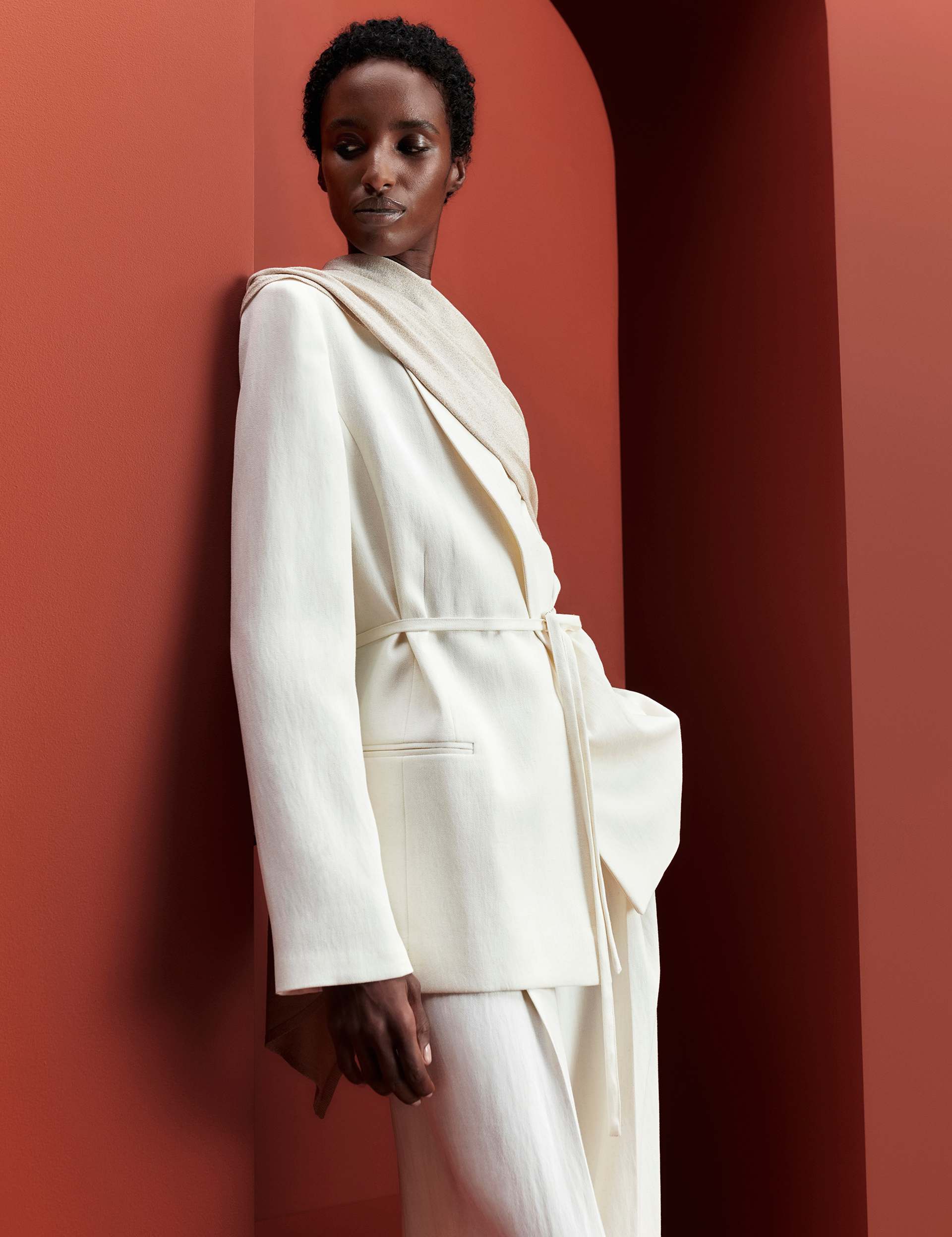 Tie Belted Blazer With Linen