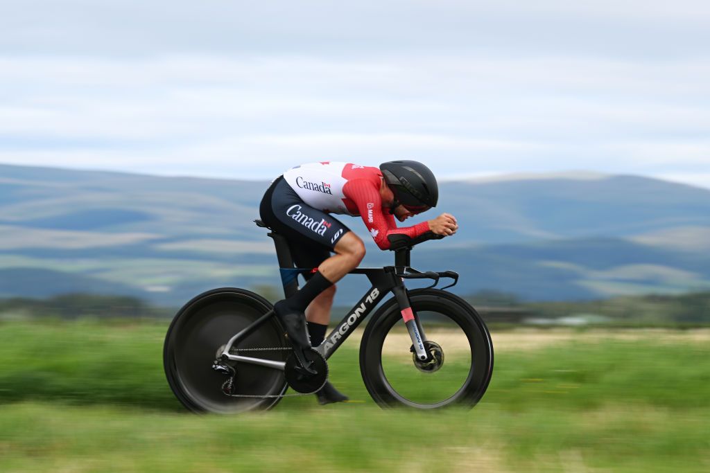 STIRLING SCOTLAND AUGUST 09 Tristan Jussaume of Canada sprints during the Men Under 23 Individual Time Trial a 362km race from Stirling to Stirling 80m at the 96th UCI Cycling World Championships Glasgow 2023 Day 7 UCIWT on August 09 2023 in Glasgow Stirling Photo by Dario BelingheriGetty Images