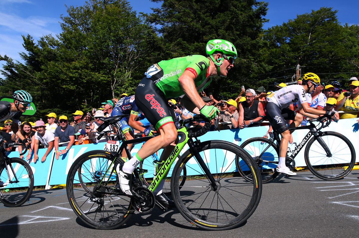 Andrew Talanksy climbing La Planche des Belles Filles on stage 5