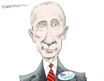 Political cartoon U.S. 2016 election Trump Putin voted