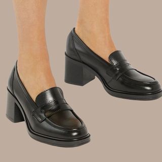 Flat lay image of heeled loafers