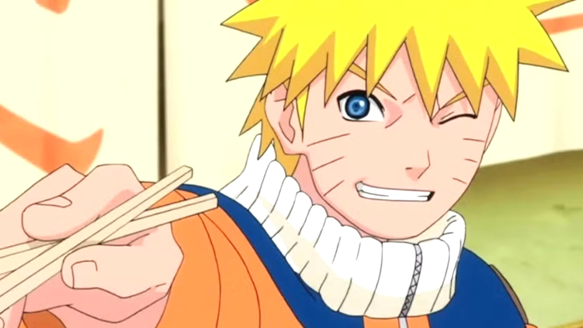 Naruto Shippuden filler: Naruto Uzumaki winking while pointing chopsticks during the hit anime Naruto. 