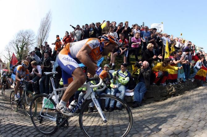 Juan Antonio Flecha was a perennial in the cobbled Classics. The Spaniard is pictured in action on Muur during the Tour of Flanders