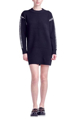 Whipstitch Long Sleeve Sweater Minidress