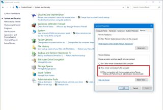 Allow remote connections to this computer option