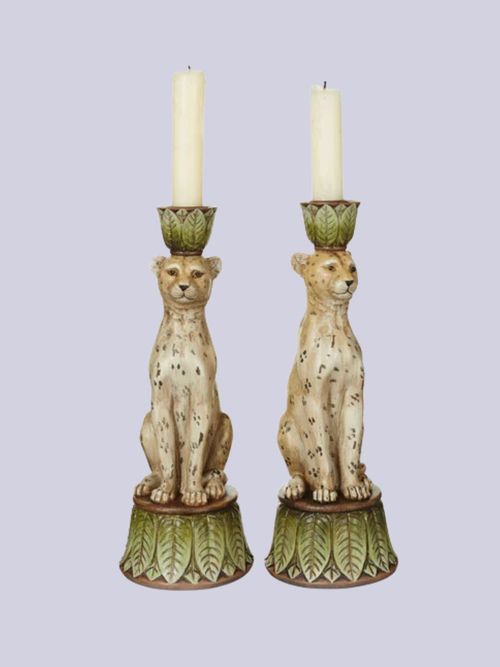 Lakadema Leopard Candle Holders Pair