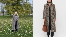 Caroline Parr and a model wearing the Rixo Milly leopard print coat 