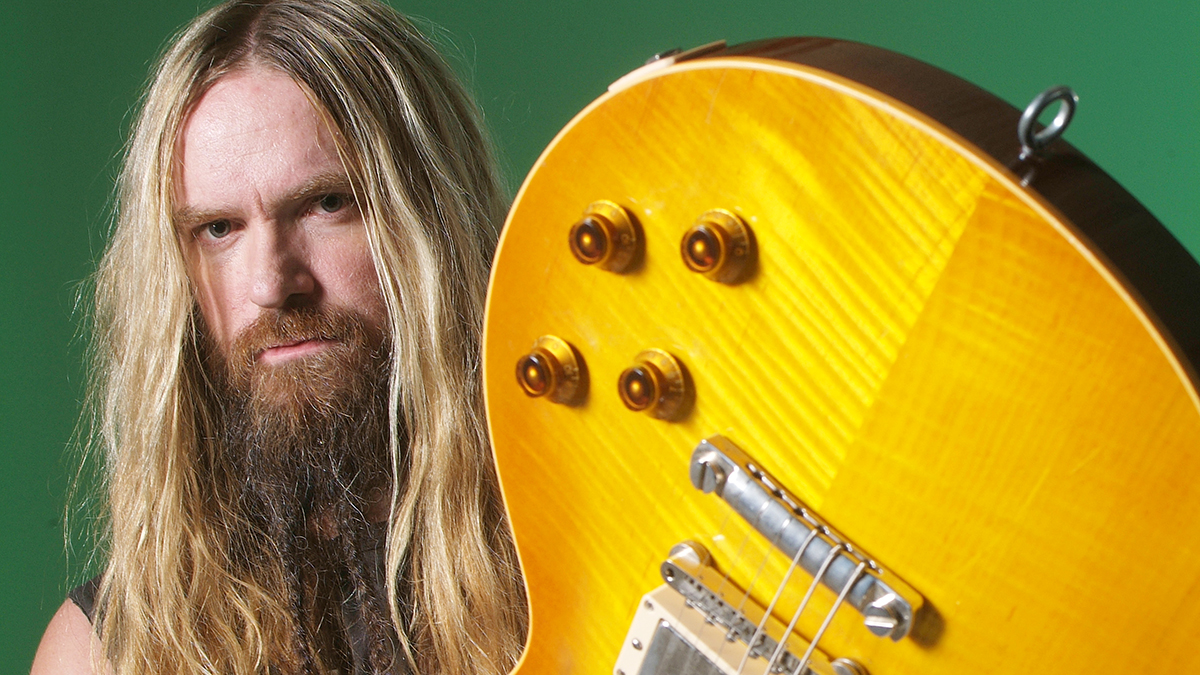 Studio portrait of guitarist Zakk Wylde holding a Gibson Les Paul Standard guitar, Hollywood, California, United States, 19th August 2006. Wylde has played with Black Label Society, Ozzy Osbourne Band,