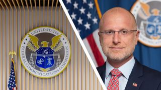 The FCC seal and FCC chairman Brendan Carr