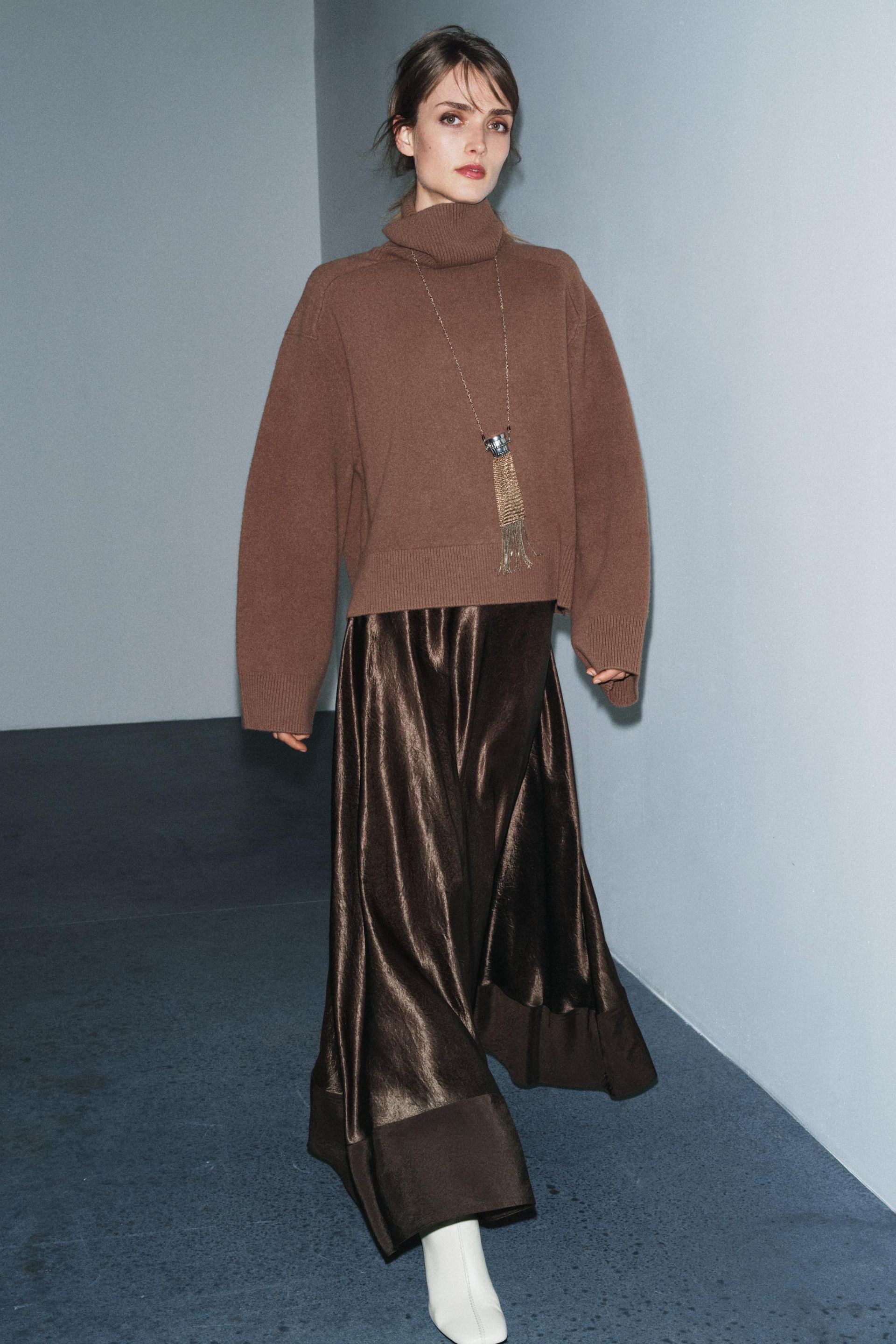 Zw Collection Limited Edition Satin Effect Midi Skirt