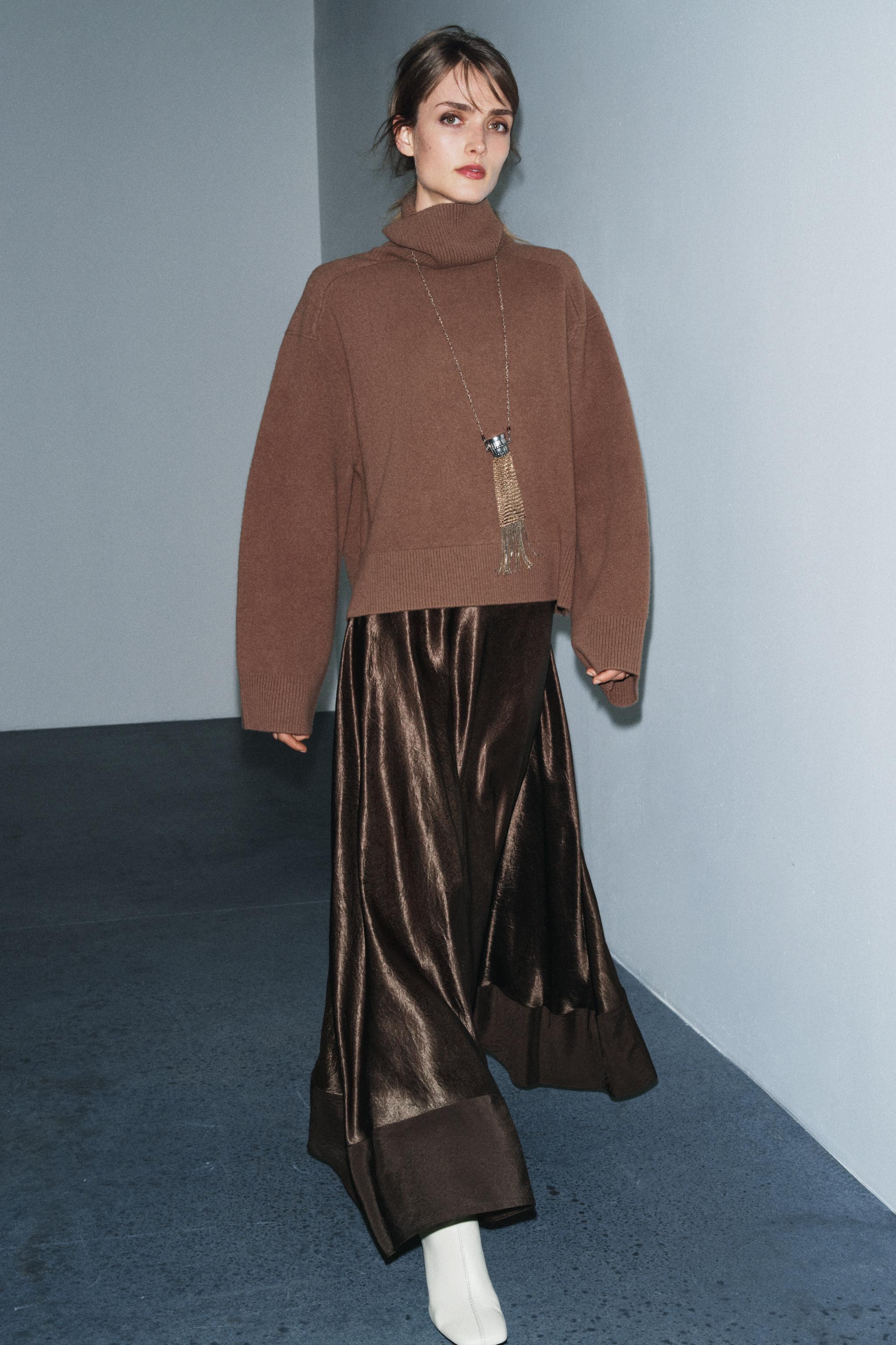 Zw Collection Limited Edition Satin Effect Midi Skirt