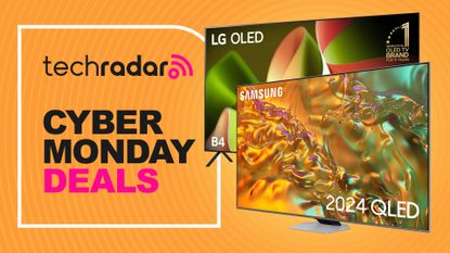 LG and Samsung TVs with a sign saying Cyber Monday Deals