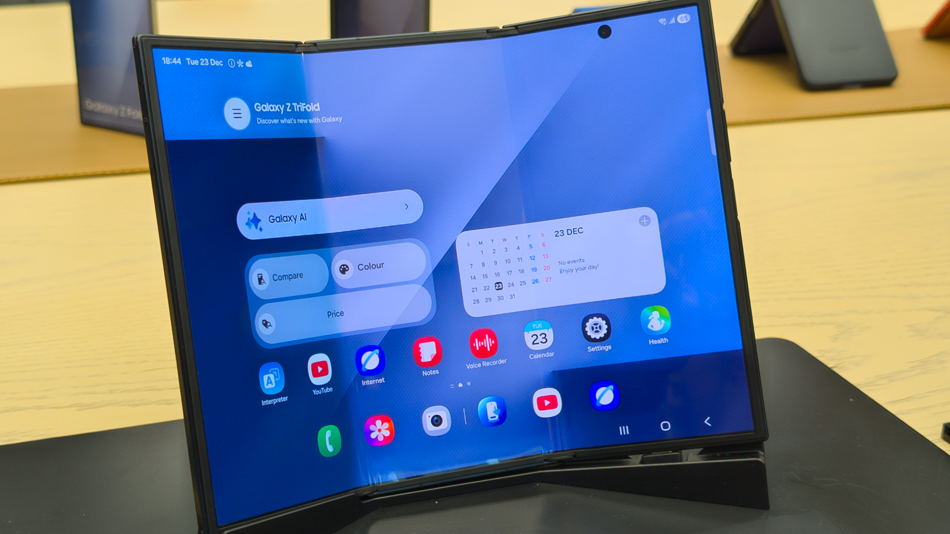 Samsung Galaxy Z TriFold on display at a Samsung store in Dubai Hills Mall, Dubai, UAE.