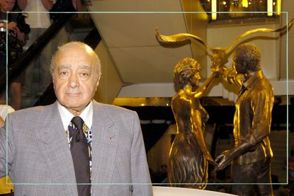 Mohamed Al Fayed picture in front of the Princess Diana memorial in Harrods