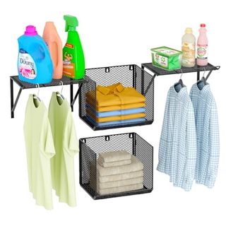 QHH Laundry Room wall-mounted shelves, wire baskets and hanging rod 