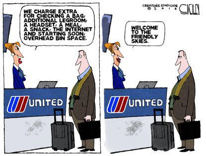 Editorial cartoon U.S. United airlines extra fees