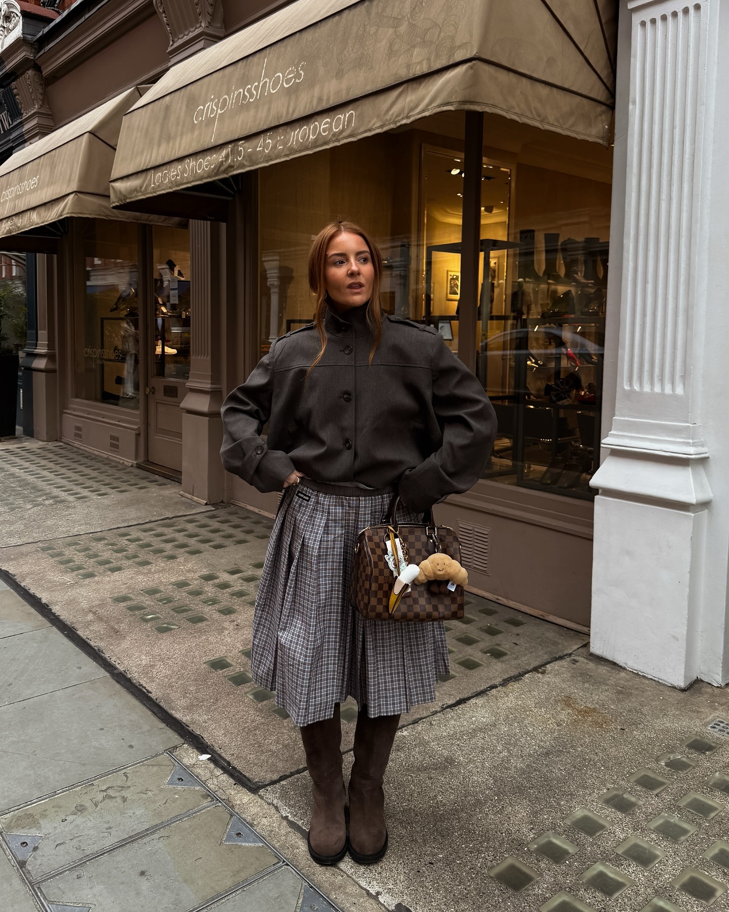 Fashion person Rebecca Ferraz Wyatt wears a London winter shoe trend 2025