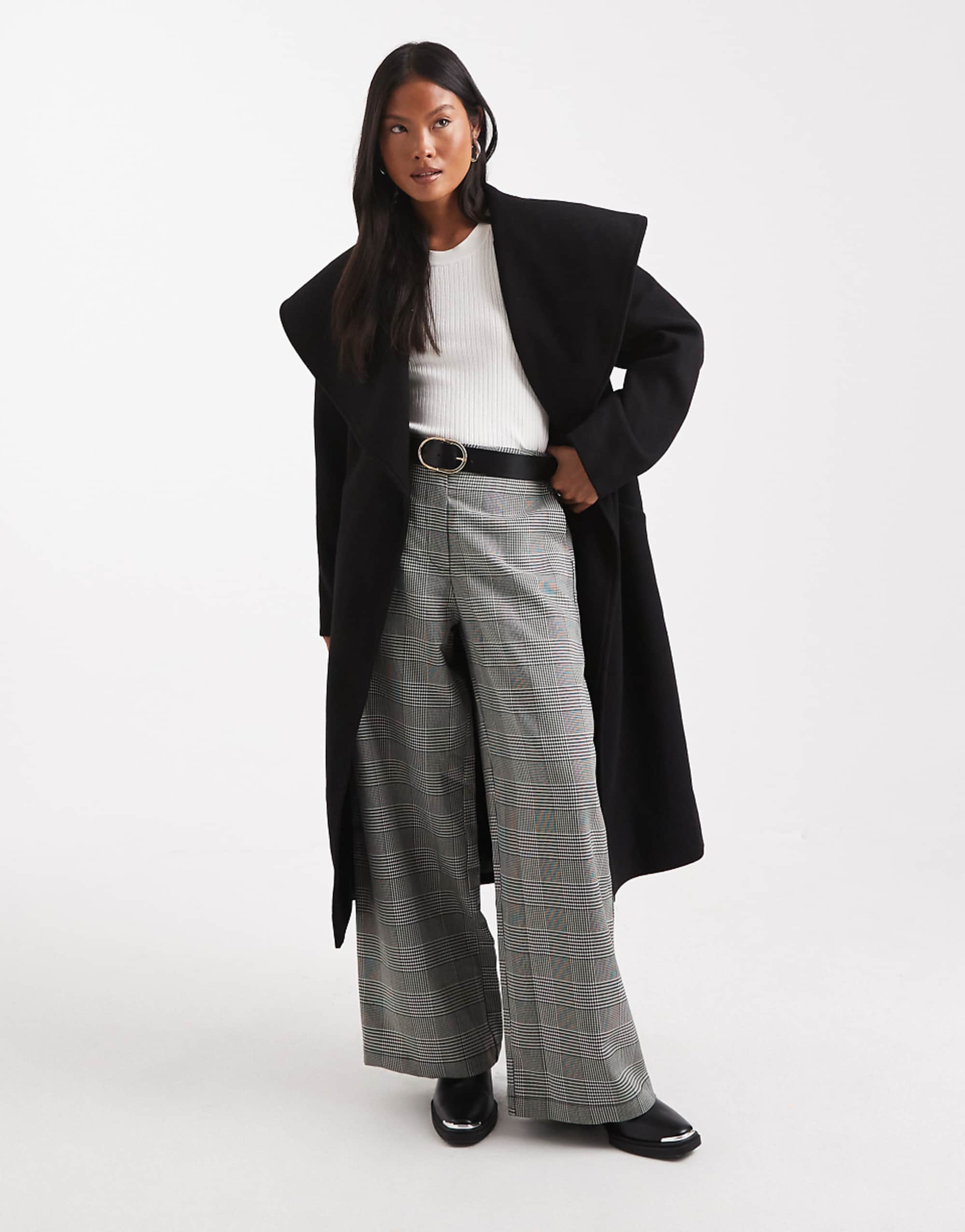 Miss Selfridge Petite Formal Wrap Coat in Black