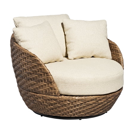 Beautiful Wicker Outdoor Swivel Chair With Boucl&amp;eacute; Cushions &amp;amp; Cover by Drew Barrymore, Brown/porcini
