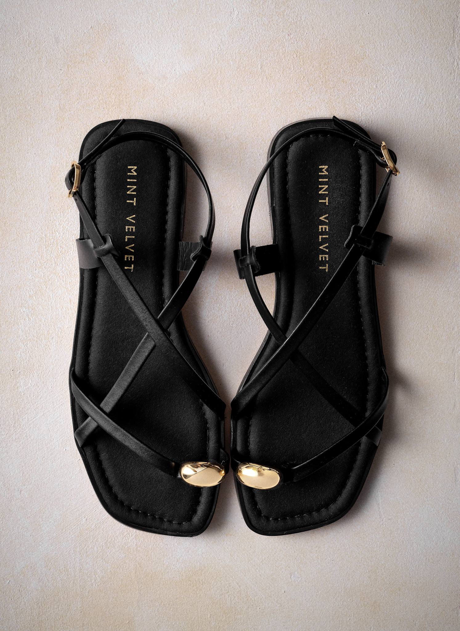Sofia Black Leather Strappy Sandals