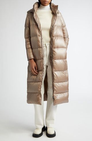 Shiny Nylon Down Jacket With Faux Fur Collar